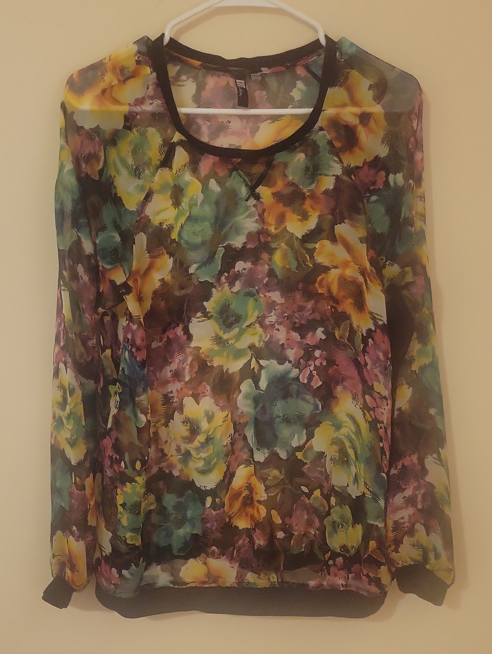 #38 Kut from the Kloth Sheer Floral Pullover - Yellow, Green, Purple